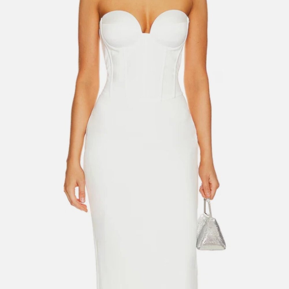 Retrofete White Strapless Corset Maxi Dress